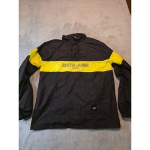Sixth June Paris Windbreaker Anorak Mens Large Black Yellow Colorblock Pullover